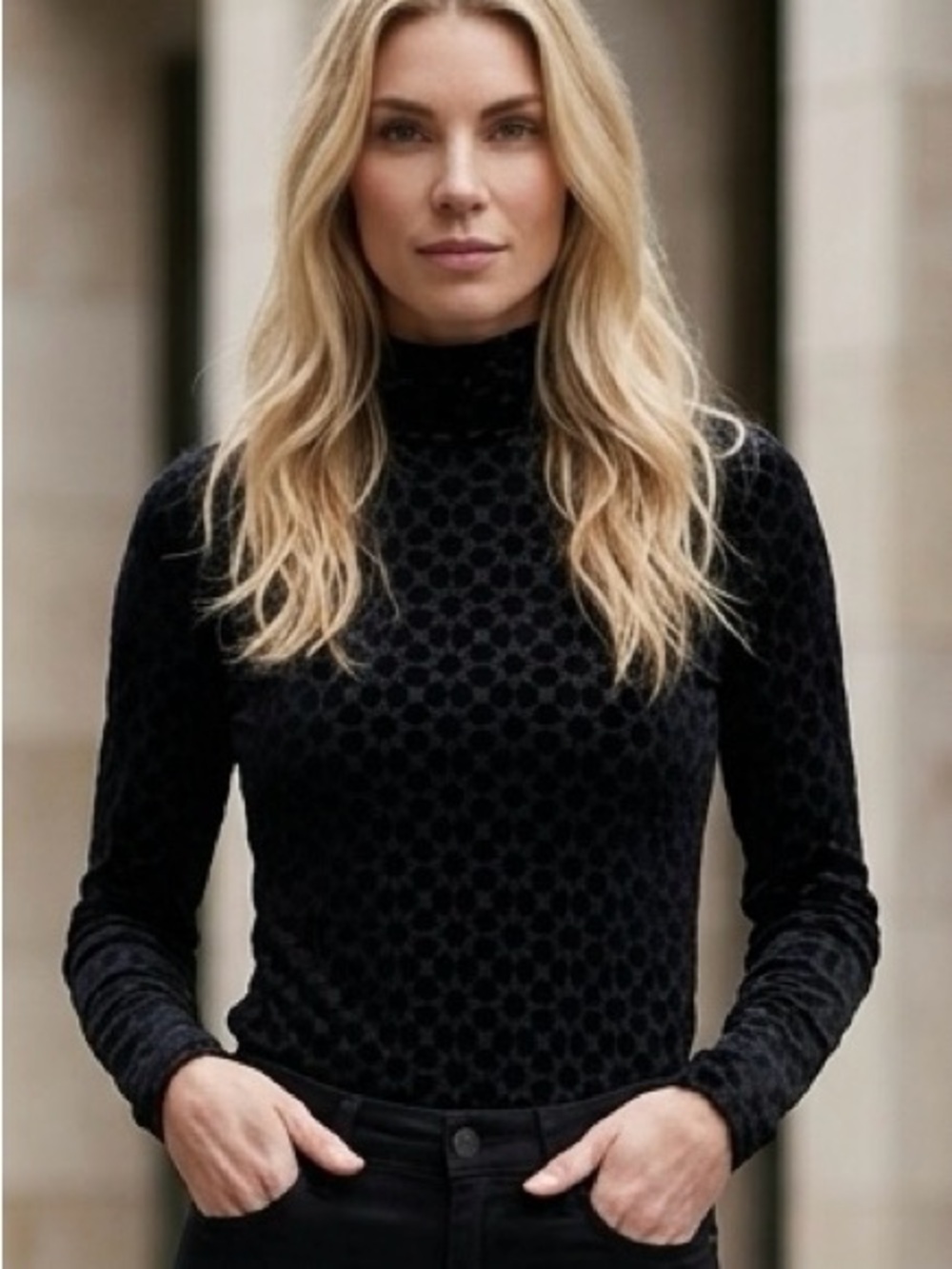 Bailey 44 Black Velvet Dot Turtleneck NEW Small